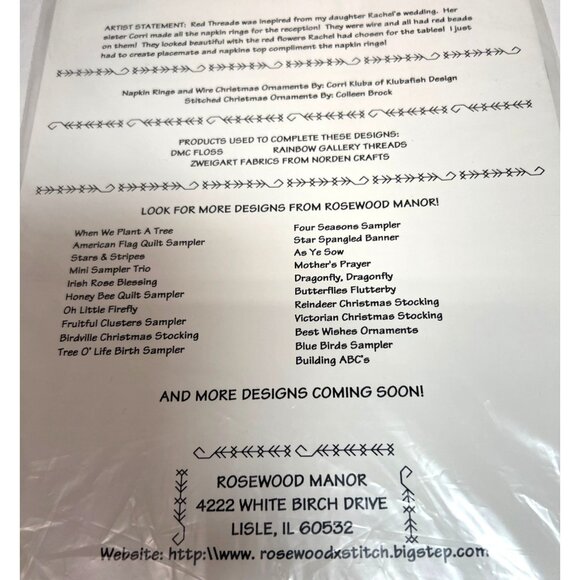 Rosewood Manor "Red Threads" Cross Stitch Pattern - Picture 4 of 4